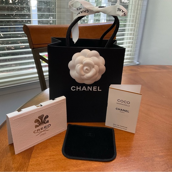 CHANEL MADEMOISELLE, CREED, GIFT BAG, CAMELLIA AND RIBBON    NWT AUTHENTIC - Picture 1 of 2